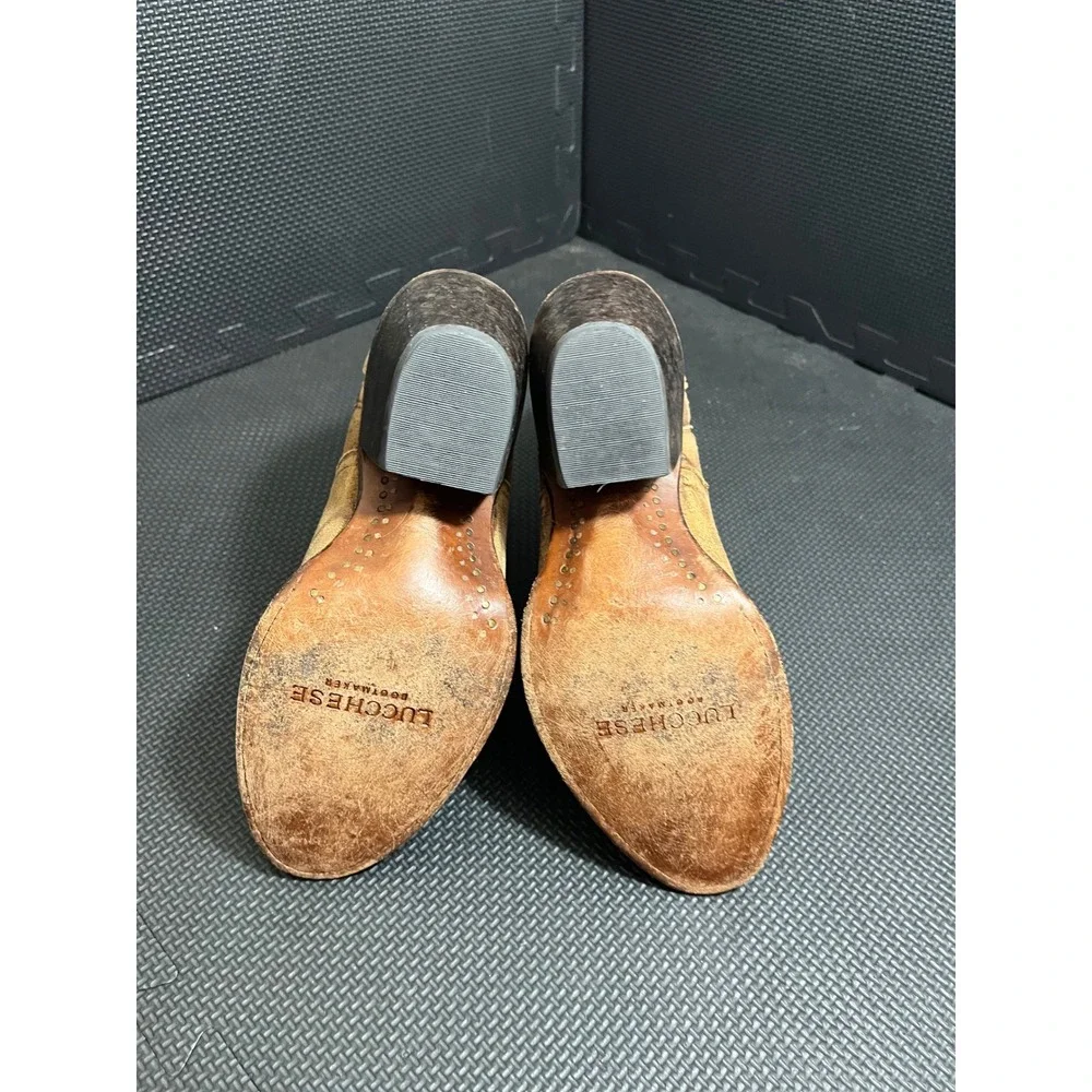 Lucchese Catalina Floral Leather Ankle Boots 6.5B‎ Tan Distressed Buckle M4953